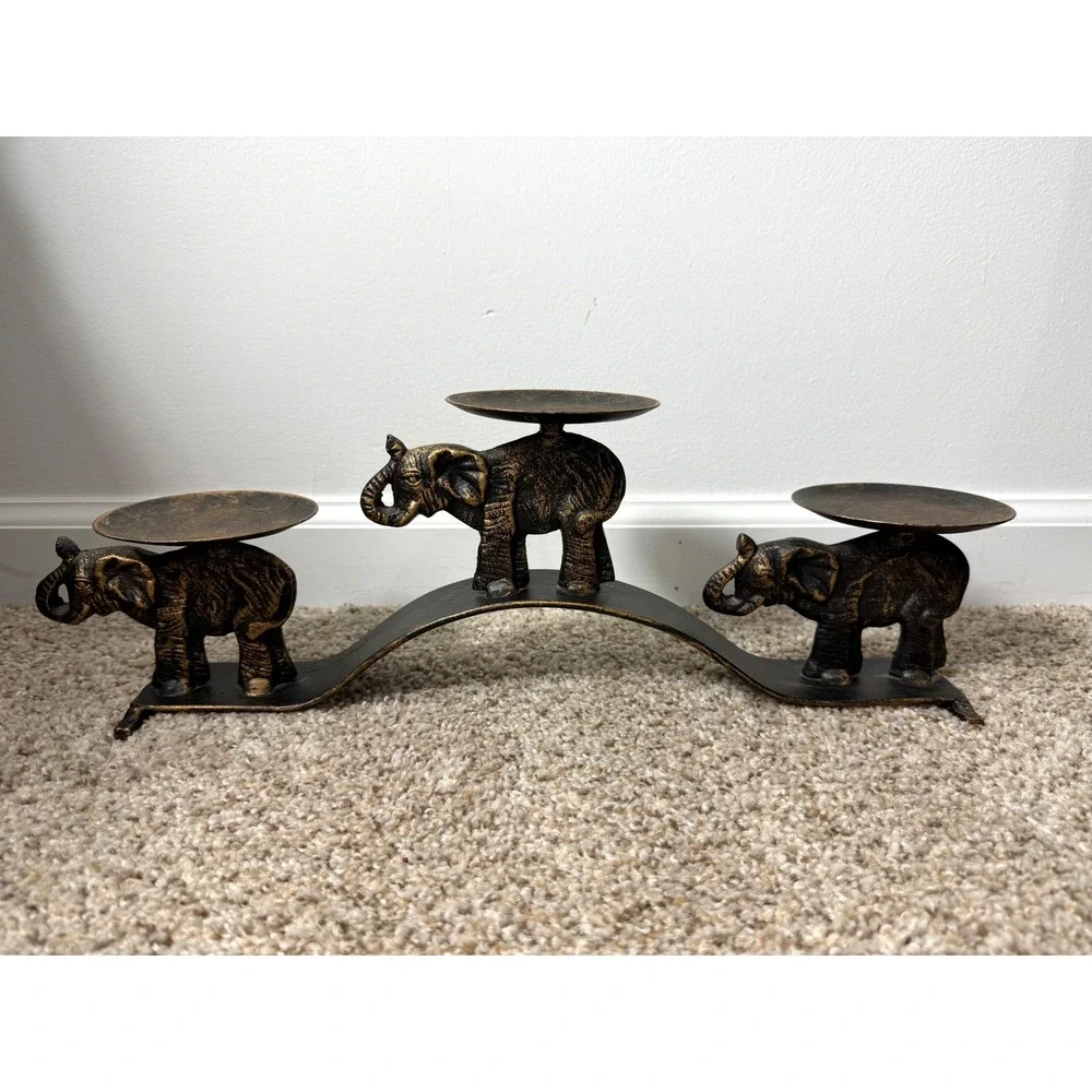 Elephant trio brass Candle Holder Centerpiece Table Decor Bronze Finish 18